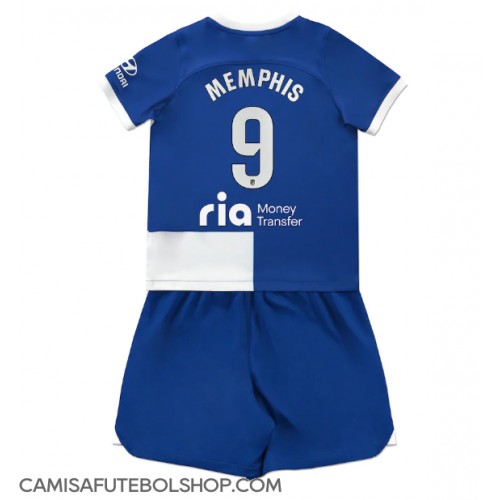 Camisa de time de futebol Atletico Madrid Memphis Depay #9 Replicas 2º Equipamento Infantil 2023-24 Manga Curta (+ Calças curtas)